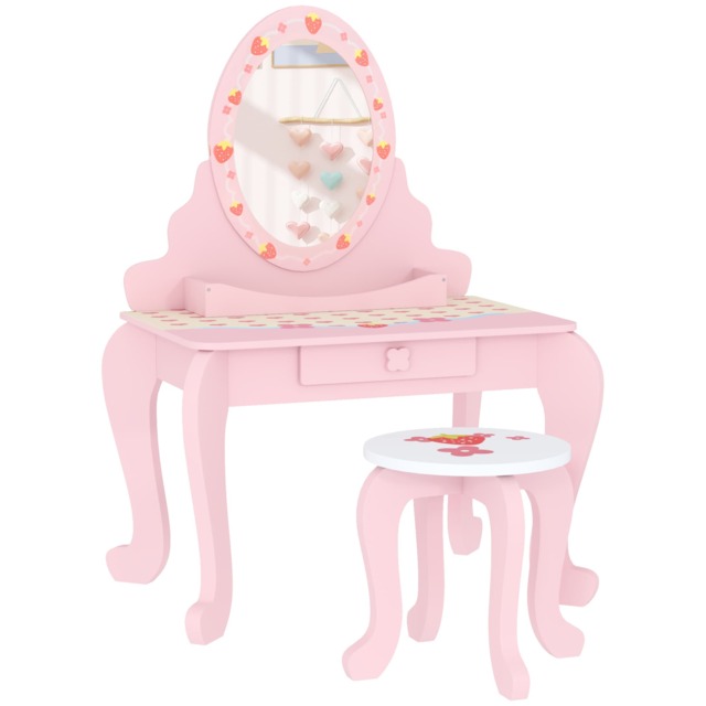 AIYAPLAY Kids Dressing Table Set, Two-Piece Children Vanity Table with Stool Pink