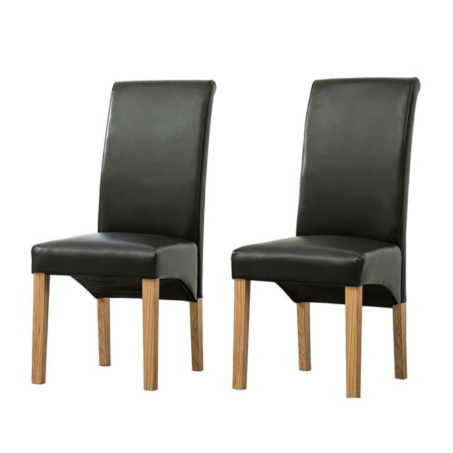 MCC Direct Set of 2 Faux Leather High Back Dining Chairs Upholstered Kitchen Chairs