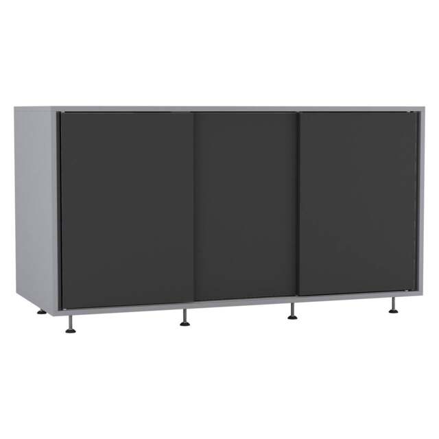 3-Door Sliding Sideboard Cabinet - 60x20x51.5cm Grey Grey & Black 8 x 127.5 x 57.5 1