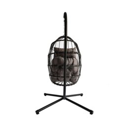 Groundlevel Luxury Hanging Egg Chair with Cushion and Weather Resistant Frame Grey