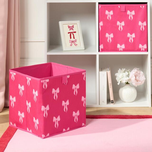 OHS 2 x Bows Storage Box Folding Cube Shoe Toy Organiser Pink