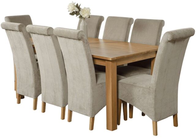 Oslo 180 x 90 cm Large Oak Dining Table and 8 Montana Fabric Chairs Grey Grey