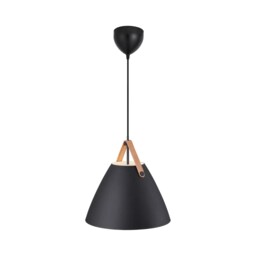 Nordlux Strap Indoor Pendant Light Black Metal E27 Brown & Black Strap - Mains Powered, IP20