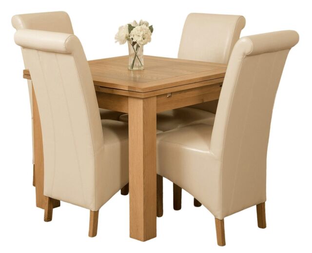 Richmond 90-150cm Oak Extending Dining Table and 4 Montana Leather Chairs Cream Cream