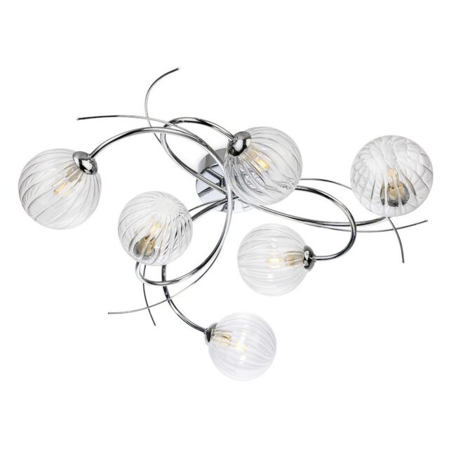 Elba 6 Light Flush Ceiling Fitting Chrome with Clear Decorative Glass 6xG9