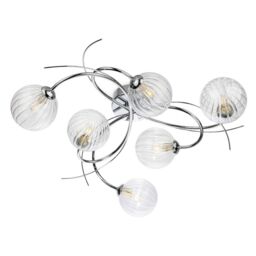 Elba 6 Light Flush Ceiling Fitting Chrome with Clear Decorative Glass 6xG9