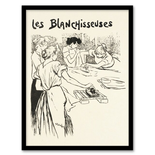 "The Washerwomen Black White Illustration Steinlen Framed Wall Art Print 12X16"""