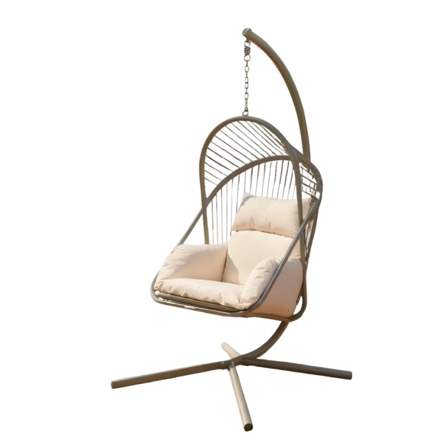 Capri Hanging Egg Chair Steel Frame Waterproof Beige Cushion Indoor Outdoor Seat