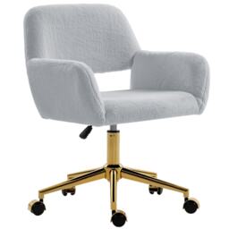 HOMCOM Swivel Office Chair, Faux Rabbit Fur Upholstered Vanity Desk Chair with Adjustable Height, Armrests and Wheels for Home Office, Bedroom, Makeup, Dressing Room, Grey Grey