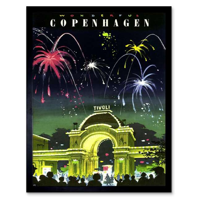 Copenhagen Denmark Tivoli Gardens Fireworks Framed Wall Art Print