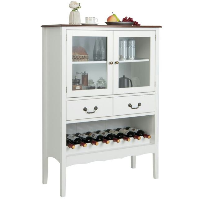 COSTWAY Wooden Cupboard Buffet Wine Storage Cabinet Sideboard White 1