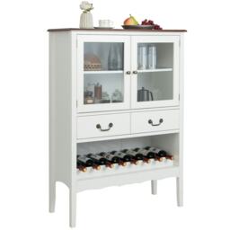 COSTWAY Wooden Cupboard Buffet Wine Storage Cabinet Sideboard White 1