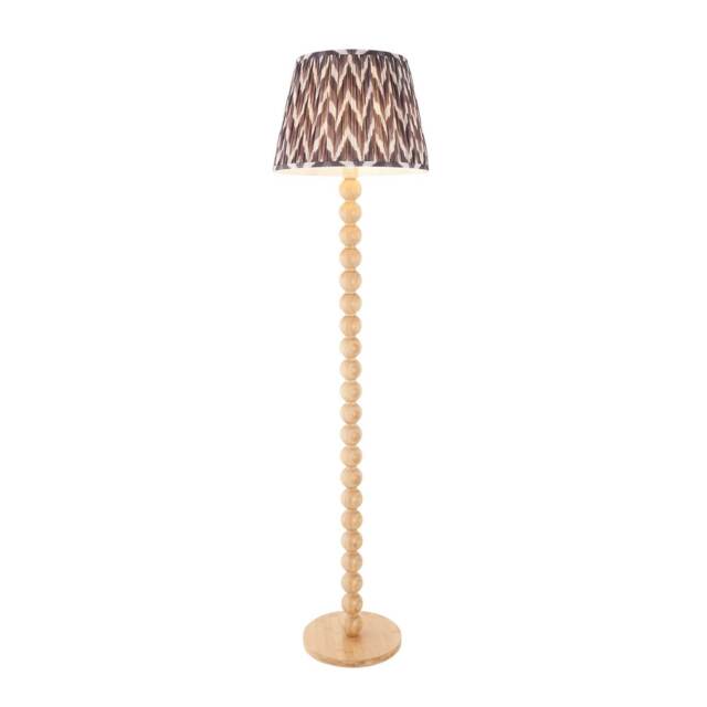 Cane Natural Bamboo Floor Lamp with Pearl Grey Fabric Zigzag Shade 40cm E27