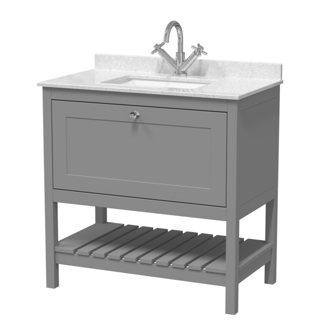 Traditional Furniture Floor Standing 1 Drawer Vanity & 1 Tap Hole Marble Worktop & Basin, 800mm, Cool Grey Multi