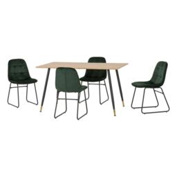Hamilton & Lukas Medium Indoor Dining Set - Medium Oak Effect - Emerald Green Velvet