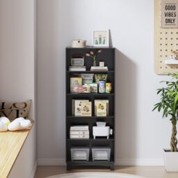 Wide Shelf Tier Wooden Bookcase Shelving Modern Open Display Storage Cabinet Black Black 5 Tier 1