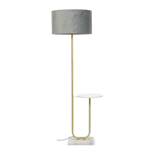 ValueLights Tavel Brushed Gold Floor Lamp Grey Shade and Bulb