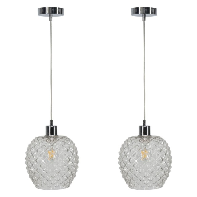 Set of 2 Baine - Clear Textured Glass with Chrome Pendant Fittings Clear Clear 2