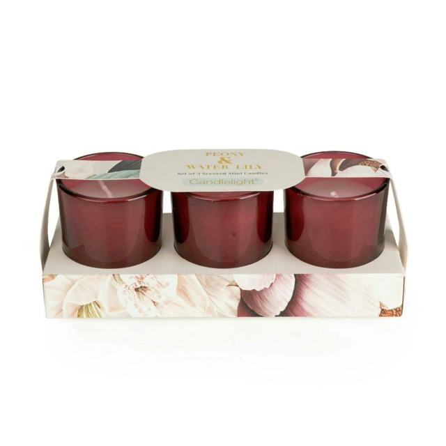Candlelight Set of 3 Mini Votive Candles Peony & Water Lily Pink One Size 1