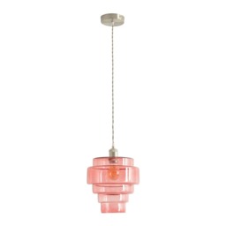 ValueLights Lane Pink Glass 5 Tier Shade Brushed Chrome Pendant and Bulb