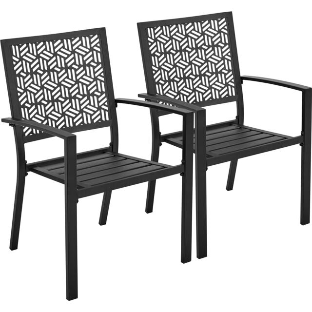 Yaheetech Set of 2 Outdoor Patio Dining Chairs with Slatted Seat-Black Black Black One Size