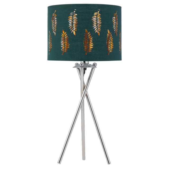 Chrome Tripod Table Lamp with Dark Green Fern Cut Out Shade Chrome Green Large 1