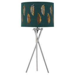 Chrome Tripod Table Lamp with Dark Green Fern Cut Out Shade Chrome Green Large 1