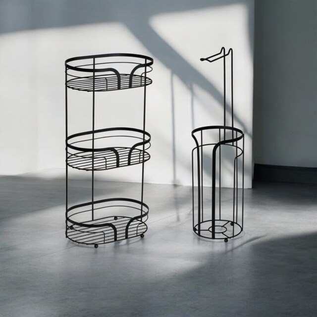 Showerdrape Dante Black Freestanding Floor Caddy and Toilet Roll Holder Black 1
