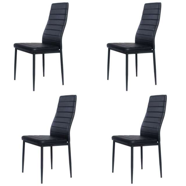 Living and Home Set of 4 Faux Leather High Back Dining Chairs - Black