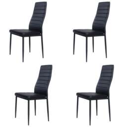 Living and Home Set of 4 Faux Leather High Back Dining Chairs - Black