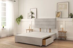 "Sloomy Texas Silver Naples Divan Bed Base 2 Drawers Same Side With 26"" Strutted Headboard 4' Small Double"