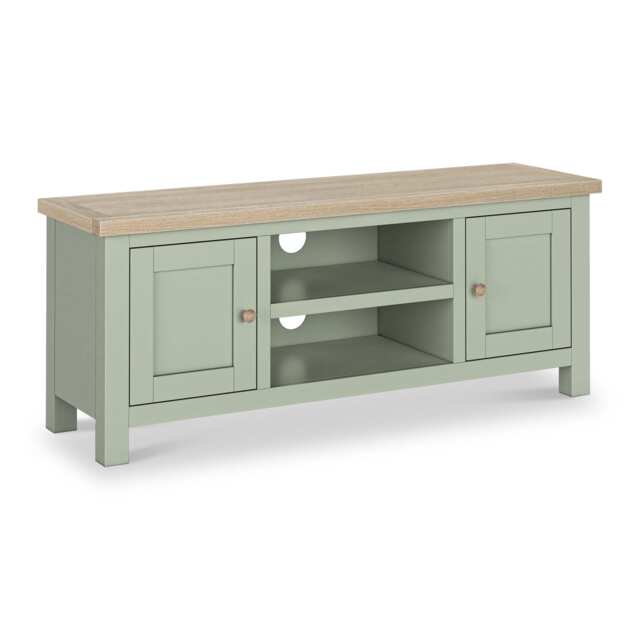 Farro Sage 120cm TV Unit with Washed Oak Top - Fully Assembled - By Roseland Furniture