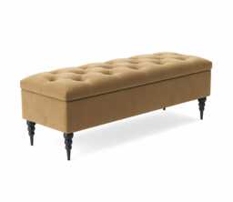 150cm Safar Ottoman bench with Storage and Turned Wooden Legs- Plush Velvet Shoes Bench - Mink Chesterfield Storage Bench