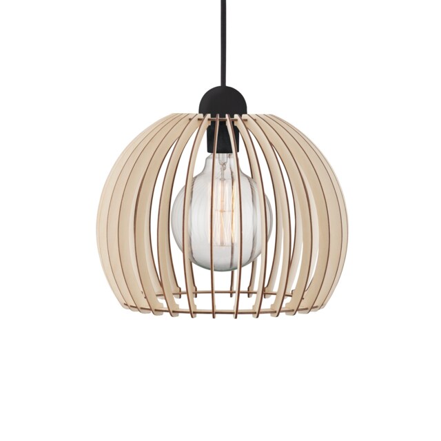 Nordlux Chino Indoor Pendant Light Brown Wood E27 Slatted - Mains Powered, IP20