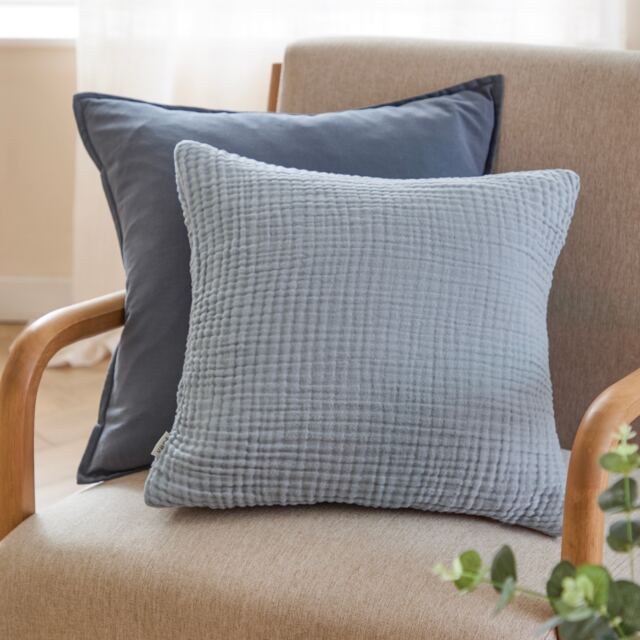 Yard Lark Muslin Cotton Cushion Blue Mineral Blue 45 x 45cm 1