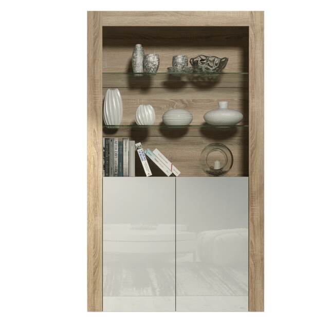 Modern Display Cabinet with Glass Shelves Multi Oak & White