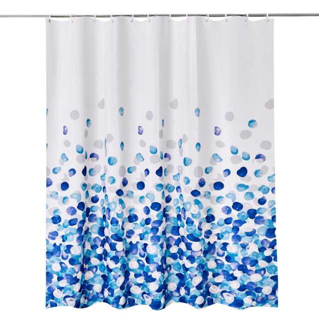Blue Petals Polyester Fabric Shower Curtain with 12 Hooks - 180x180cm