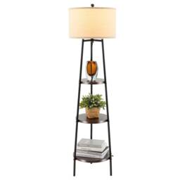 COSTWAY Modern Floor Lamp Corner Standing Lamp Tall Bookshelf Light with 3 tier Shelves
