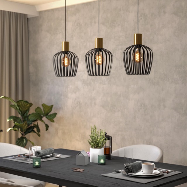 EGLO Empoli Black & Brushed Brass 3 Pendant Light WBS Brown