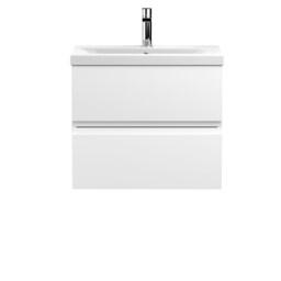 Balterley Mavesyn Contemporary 2 Drawer Wall Hung Vanity Unit with Mid-Edge Basin, Satin White, 600mm