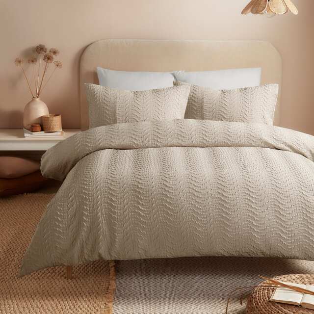 Serene Embossed Curve Duvet Cover Set Natural
