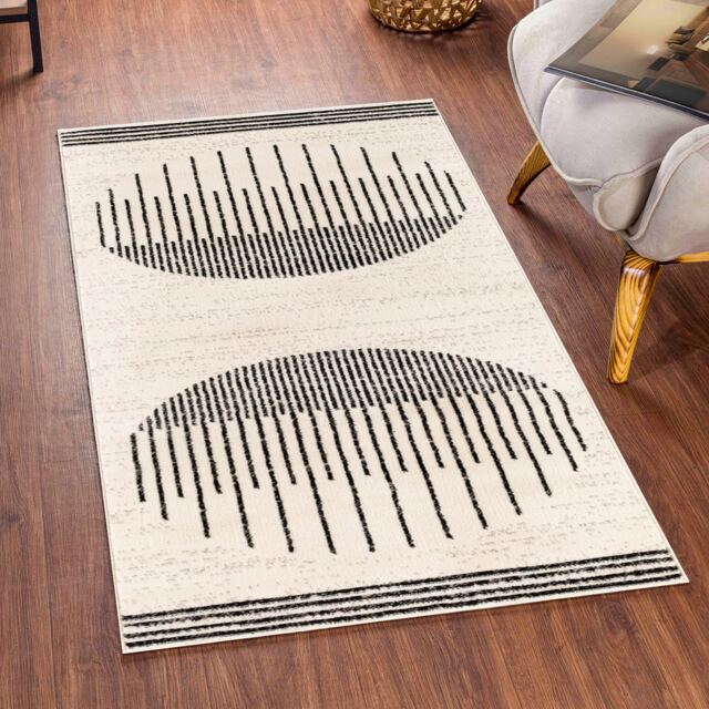 LIVABLISS Pisa-Geometric Modern Rug 80 x 150 cm Black Grey Ivory