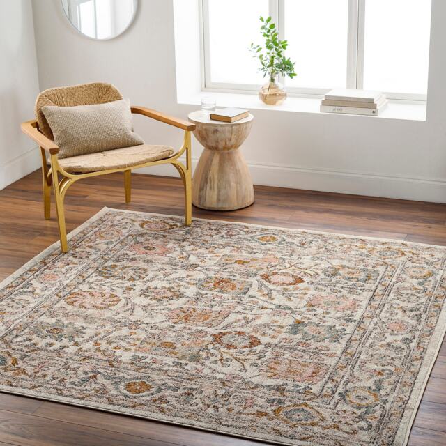 LIVABLISS Ankara-Vintage Traditional Boho Square Rug 200 x 200 cm Pink Grey