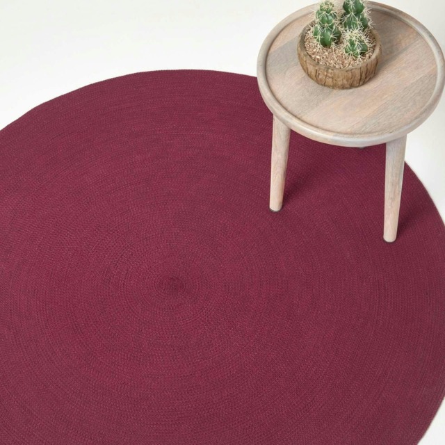 Homescapes Plum Handmade Woven Braided Round Rug - 120 cm Purple Plum