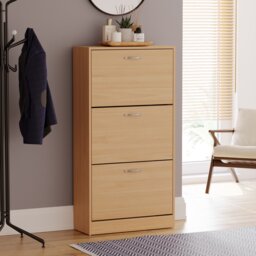 Vida Designs 3 Drawer Shoe Cabinet Shoe Rack Storage Cupboard, Pine