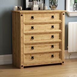 Vida Designs Corona 5 Drawer Chest of Drawers Rustic Furniture, Solid Pine Wood