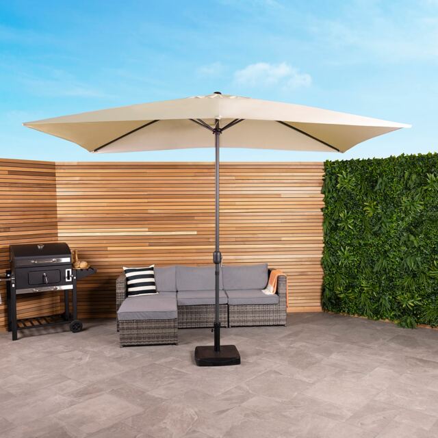 Charles Bentley 3m x 2m Rectangular Outdoor Garden Parasol Umbrella - Beige