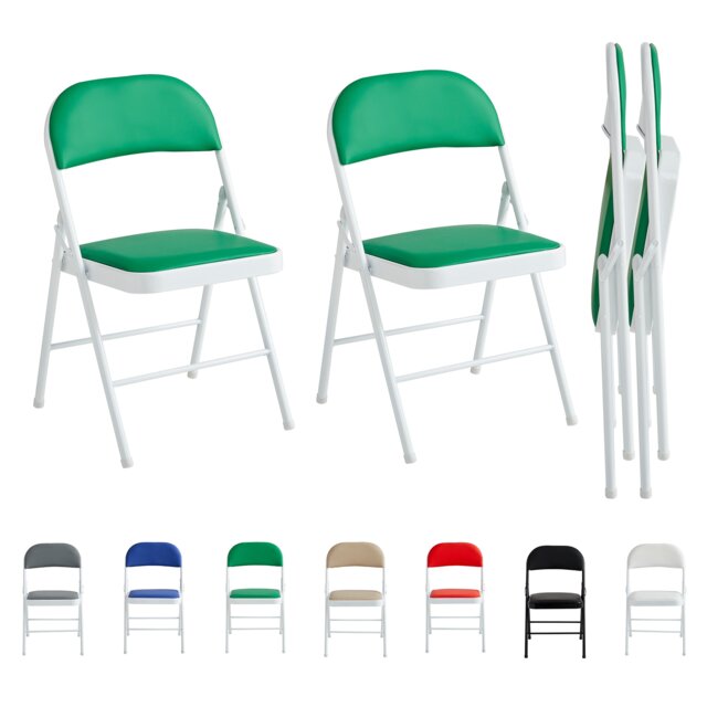 Set of 2 Folding Dining Chairs Metal Frame Padded Seats