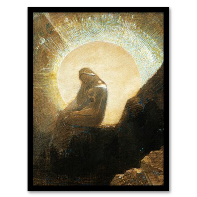 "Melancholy Portrait of a Woman Redon Vintage Framed Wall Art Print 12X16"""