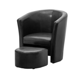 Halewood Faux Leather Tub Chair with Integrated Stool - Black